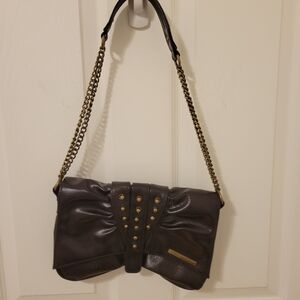 Matt & Nat Dark Brown Shoulder Bag with Gold Chain